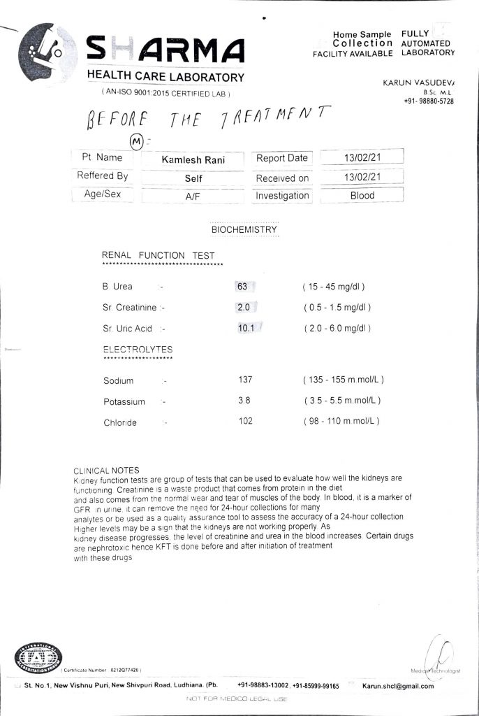 Before the treatment Renal failure